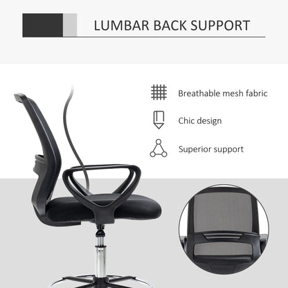 Vinsetto Ergonomic Mesh Back Drafting Chair, Tall Office Chair, Draughtsman Chair with Adjustable Height and Footrest 360\'c2\'b0 Swivel, Set of 5