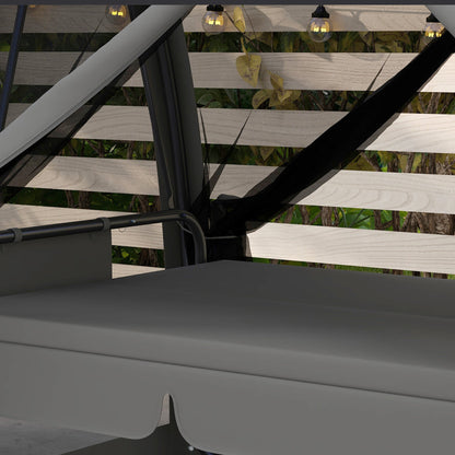 Outsunny Three-Seater Convertible Swing Chair/Bed, with Curtained Canopy - Grey