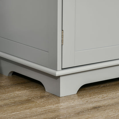 HOMCOM Sideboard with Rubberwood Top and Adjustable Shelves for Dining Room, Kitchen - Grey