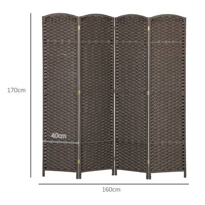 HOMCOM 4 Panel Folding Room Divider, Freestanding Privacy Screen for Living Room, Bedroom and Office, 160 x 170cm, Brown