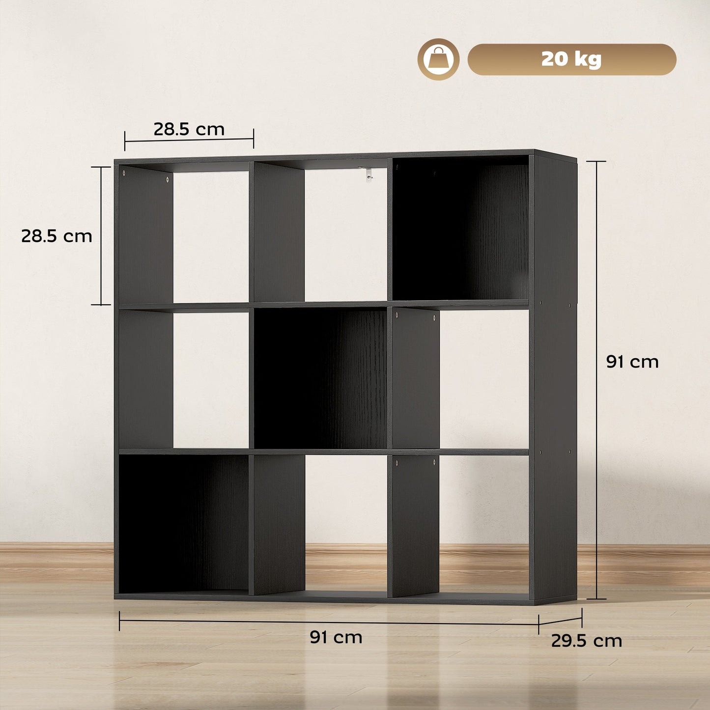 HOMCOM Nine-Cube Storage Shelf - Black