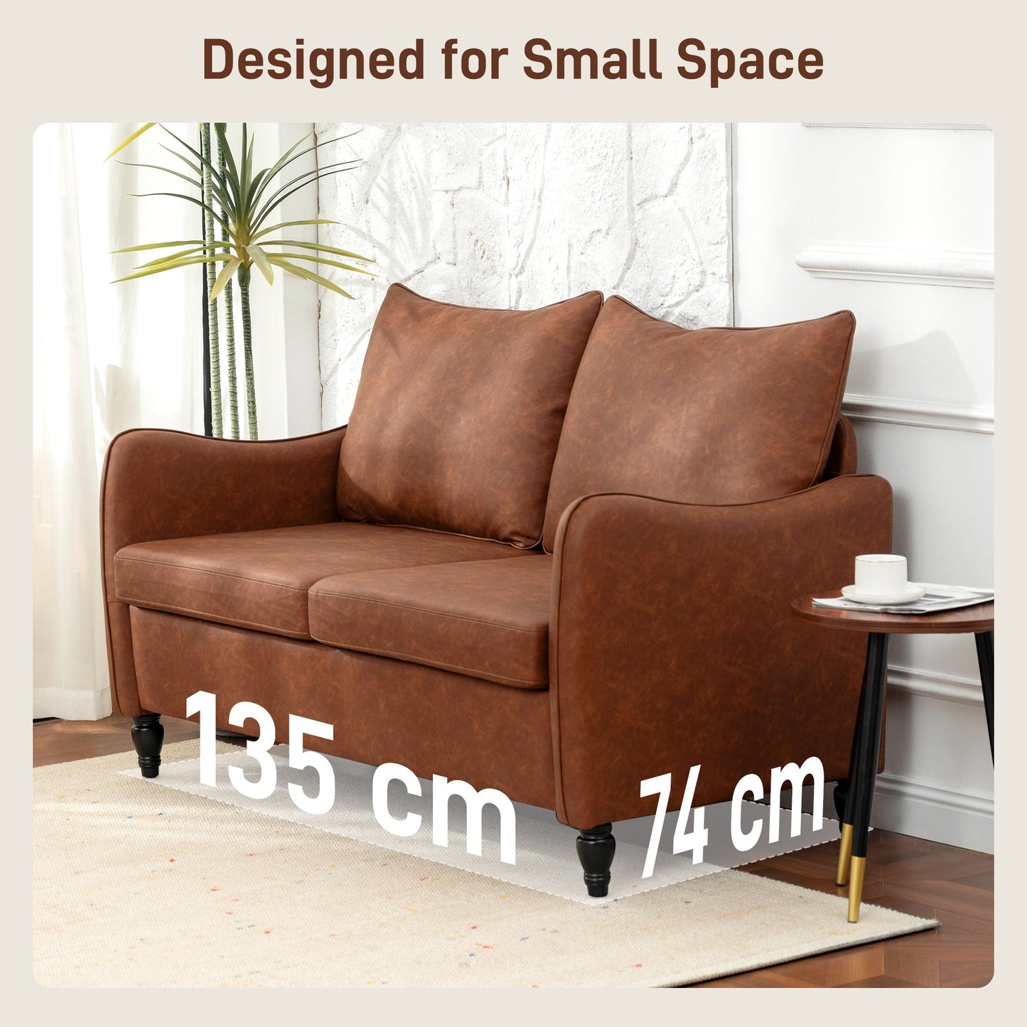 HOMCOM Faux Leather Marble-Effect Two-Seater Sofa - Brown