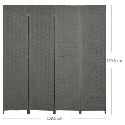 HOMCOM 4-Panel Room Dividers, Wave Fibre Freestanding Folding Privacy Screen Panels, Partition Wall Divider for Indoor Bedroom Office, 170\'c2\'a0cm, Grey