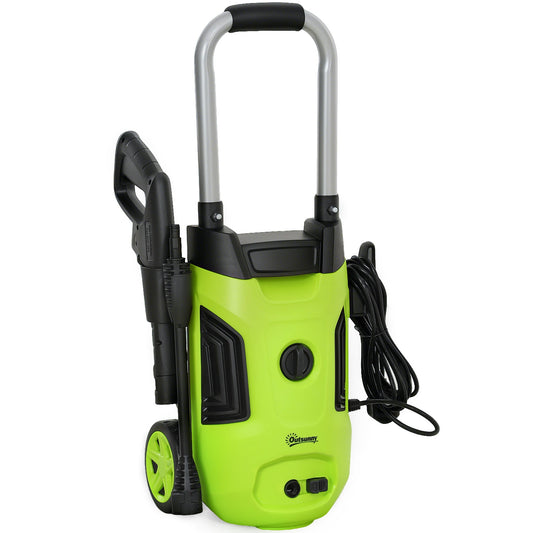 Outsunny 1800W High Pressure Washer, 150 Bar Pressure, 420 L/h Flow, Portable Electric Power Washer Jet Wash Cleaner with Adjustable Nozzle, 6M Hose, Steel Handle for Home Patio Car Driveway, Green