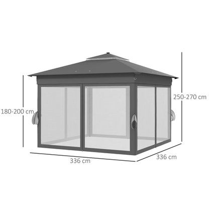 Outsunny 3 x 3(m) Pop Up Gazebo Party Tent with Solar-Powered LED Lights, Adjustable Event Shelter with Netting, Grey