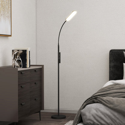 HOMCOM LED Floor Lamp, Standing Lamp with Remote & Touch Control, Stepless Dimmable Colours Temperature & Brightness, 360° Adjustable Gooseneck, 1 Hour Timer, Memory Function for Living Room, Black