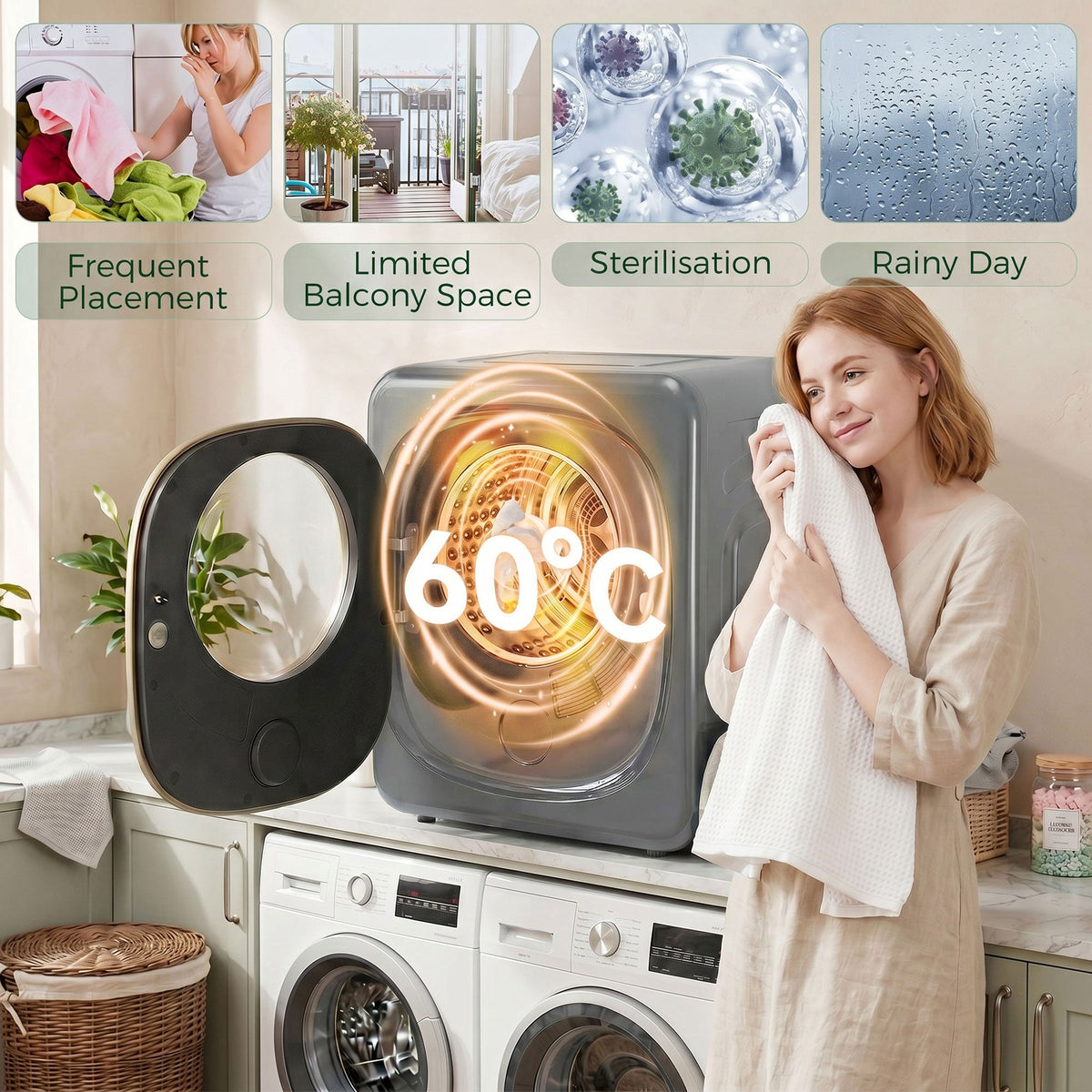 HOMCOM 4kg Vented Tumble Dryer with 5 Drying Mode, 800W Compact Freestanding Front Tumble Dryer, Silver