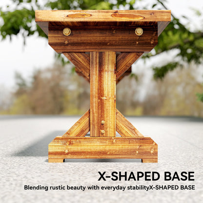 Outsunny Rustic Wooden Garden Bench, Backless Outdoor Bench Patio Loveseat with X-Shape Base for Porch, Park, Carbonised Finish