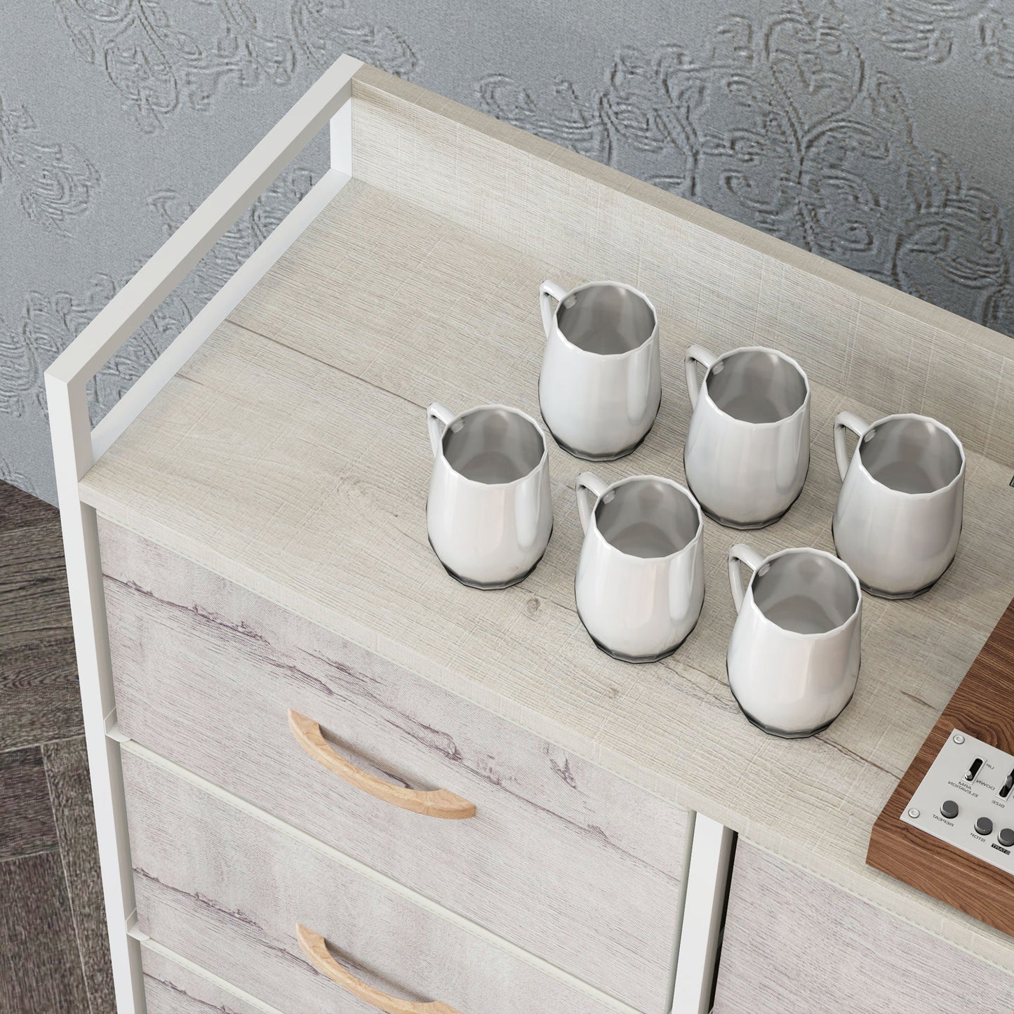 HOMCOM Rustic Chest of Six Fabric Drawers - Natural
