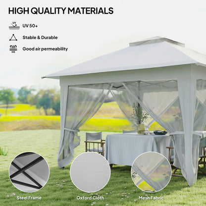 Outsunny 3.6 x 3.6 m Pop up Gazebo with Netting and Wheeled Carry Bag, UPF50+ Height Party Tent Instant Canopy Sun Shade Shelter