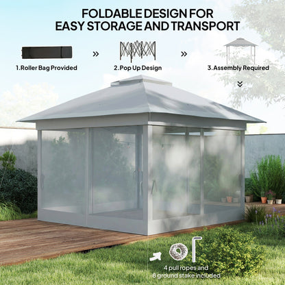 Outsunny 3.6 x 3.6 m Pop up Gazebo with Netting and Wheeled Carry Bag, UPF50+ Height Party Tent Instant Canopy Sun Shade Shelter