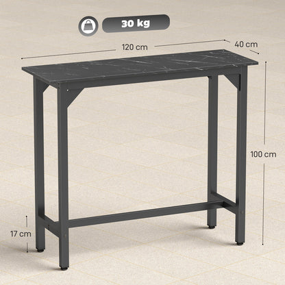 HOMCOM Rectangular Bar Table, Marble Effect Pub Coffee Table for Small Space, Breakfast Dining, Black Marble Effect