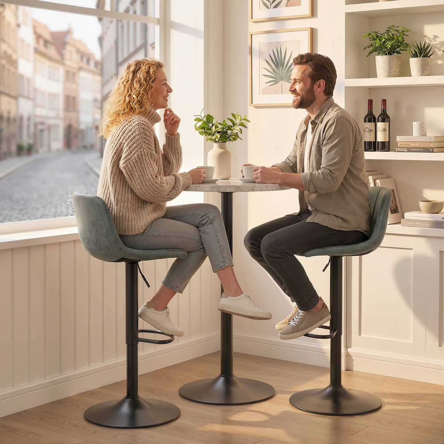 HOMCOM Bar Stools Set of 2, Modern Swivel Barstools with Footrest for Kitchen Island and Dining Room, Green