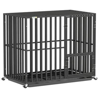 PawHut Heavy Duty Dog Crate, Dog Cage with Wheels for Small Medium Breeds, Metal Pet Kennel with Removable Tray