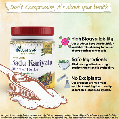 DivyaHerb Kadu Kariyatu Powder 100 gram - Daily Wellness Support
