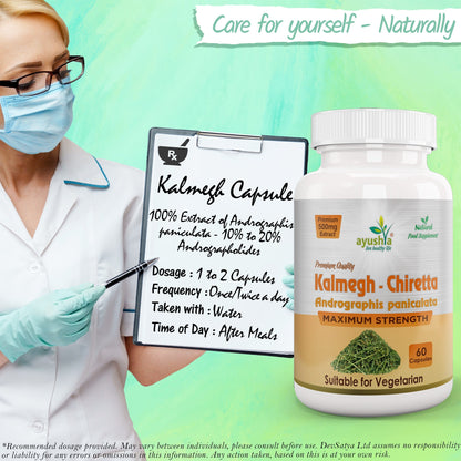 Ayushya Andrographis Kalmegh Chirata Capsules Liver & Immune Wellness Support - Vegan, Gluten Free, Non-GMO, 60 Capsules