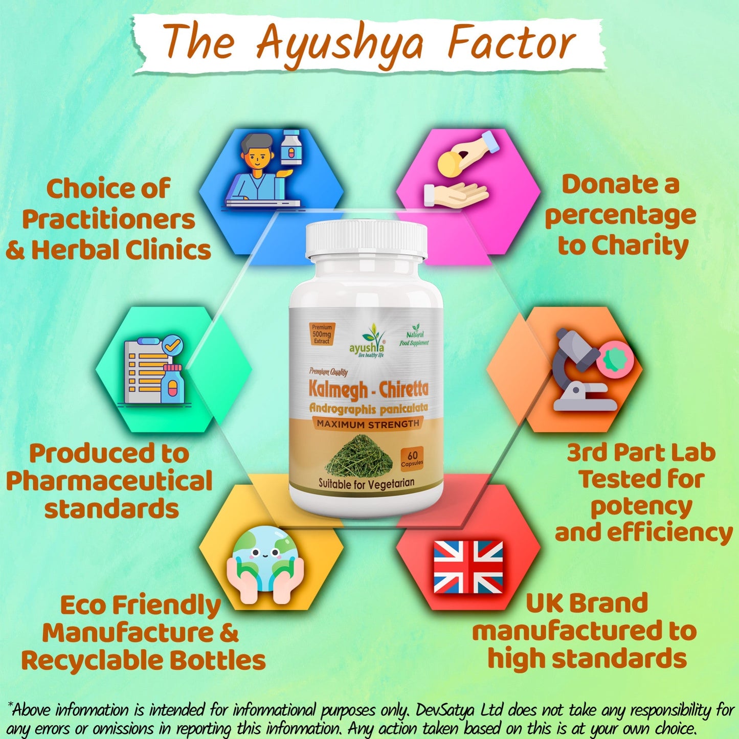 Ayushya Andrographis Kalmegh Chirata Capsules Liver & Immune Wellness Support - Vegan, Gluten Free, Non-GMO, 60 Capsules