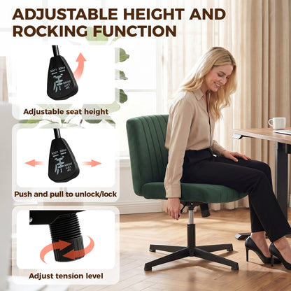 HOMCOM Flannel Criss Cross Legged Desk Chair, Armless Office Chair No Wheels, Green