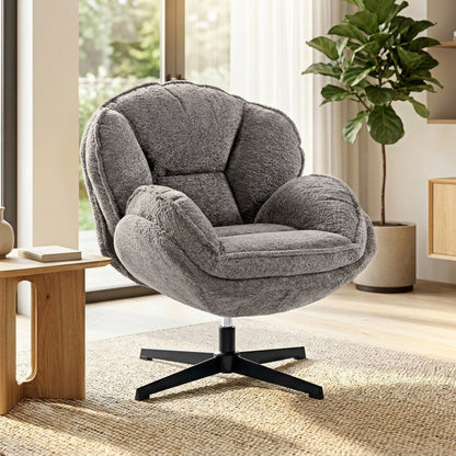 HOMCOM Modern Wingback Accent Chair, Velvet Armchair with Four-Star Base, S-Springs, Swivel, Grey