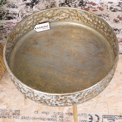Kovalam Bowl Style Antiqued Gold Side Table