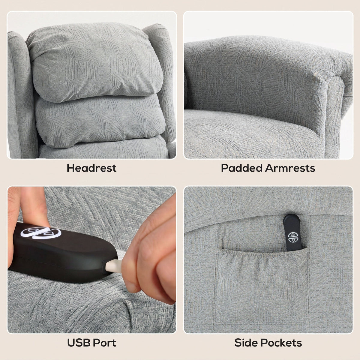 HOMCOM Velvet-Feel Electric Riser Recliner Chair - Grey