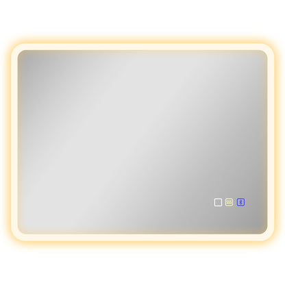 HOMCOM 60 x 80 cm Backlit Illuminated Bathroom Mirror with LED Lights and Bluetooth - Silver Tone