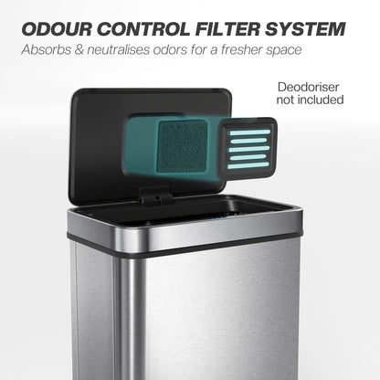 HOMCOM 60 L Sensor Can,  Sensor Bin with Soft-Close Lid, Fingerprint-Proof Stainless Steel, Silver Tone