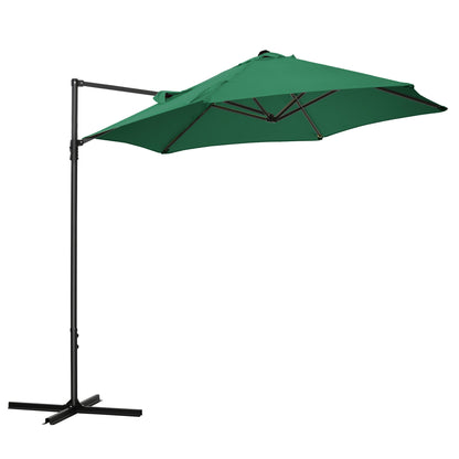Outsunny 2.5M Garden Cantilever Parasol, Offset Roma Patio Umbrella Hanging Sun Shade Canopy Shelter with 360\'c2\'b0 Rotation and Cross Base, Green