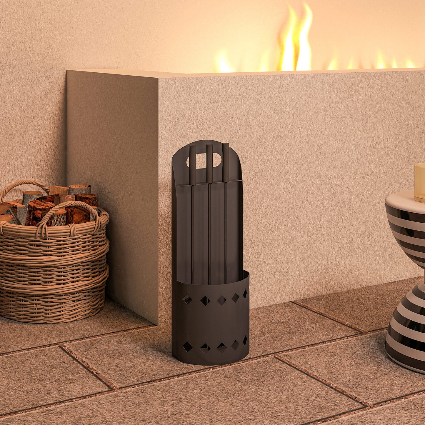 Outsunny 4 Pieces Fireplace Companion Set, Metal Fireplace Accessories Fireside Companion Set with Broom, Shovel, Poker, Bucket, Black