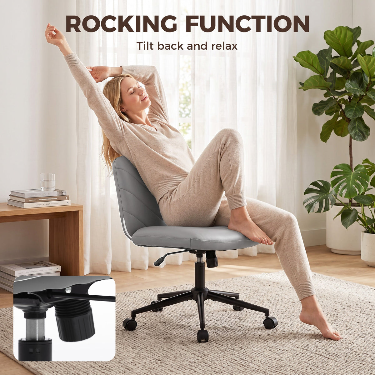 HOMCOM Home Office Desk Chair Height Adjustable Swivel Chair Cross Legged Wide Seat Swivel Wheels Grey