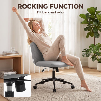 HOMCOM Home Office Desk Chair Height Adjustable Swivel Chair Cross Legged Wide Seat Swivel Wheels Grey