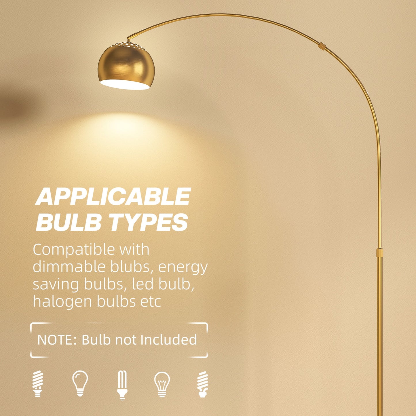 HOMCOM 180cm Arc Floor Lamp for Living Room, Home Offices, Bedrooms, Modern Standing Lamp with Foot Switch, Faux Black Marble Base and Bell Shade, Gold Tone