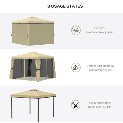 Outsunny 3 x 3(m) Patio Gazebo Canopy Garden Pavilion Tent Shelter with 2 Tier Water Repellent Roof, Mosquito Netting