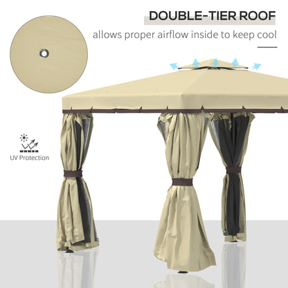 Outsunny 3 x 3(m) Patio Gazebo Canopy Garden Pavilion Tent Shelter with 2 Tier Water Repellent Roof, Mosquito Netting