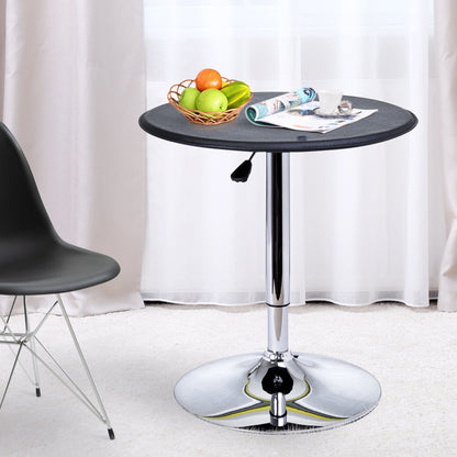 HOMCOM Adjustable Round Bistro Bar Table with PVC Leather Top Steel Base Home Kitchen Dining Desk  Black
