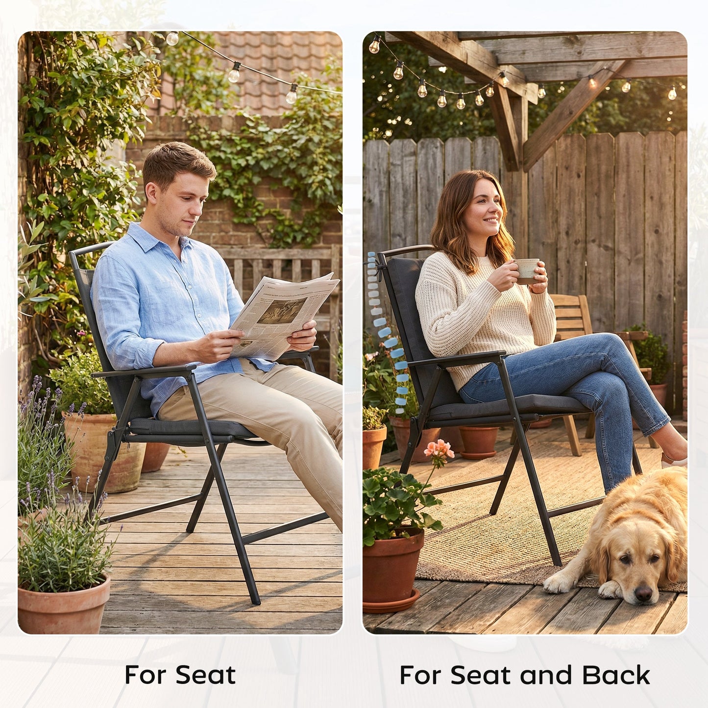 Outsunny Outdoor Seat Cushions Set of 2 with Ties, Waterproof Garden Seat Pads, Dark Grey