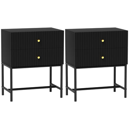 HOMCOM Elegant Two-Drawer Bedside Table Set of 2 - Black
