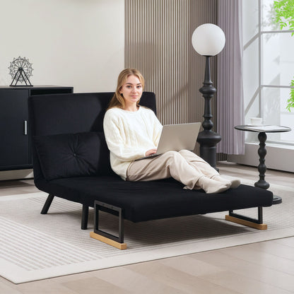 HOMCOM 4-in-1 Velvet-Feel Double Sofa Bed, with Pillows - Black