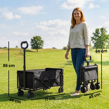 Outsunny 60L Foldable Festival Trolley on Wheels, Collapsible Wagon Cart with Drop-Down Tailgate, Adjustable Handle, Black