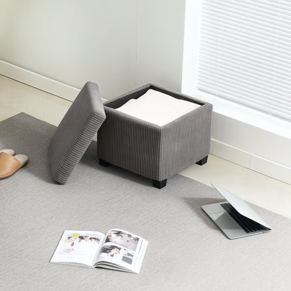 HOMCOM Storage Ottoman Bench, Corduroy Footstool with Removable Lid and Legs, 40cm Storage Chest Box for Living Room, Bedroom, Hallway, Grey