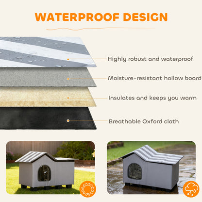 PawHut Outdoor Cat House, Weather Resistant Feral Cat Cave with Elevated Base and Cushion for Winter, Grey