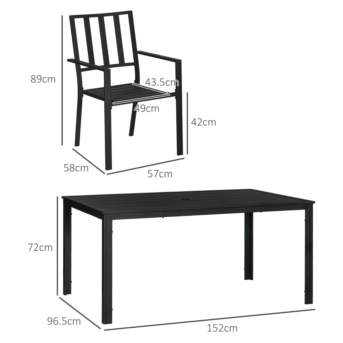 Outsunny Seven-Piece Minimal Metal Garden Dining Set, with Parasol Hole - Black