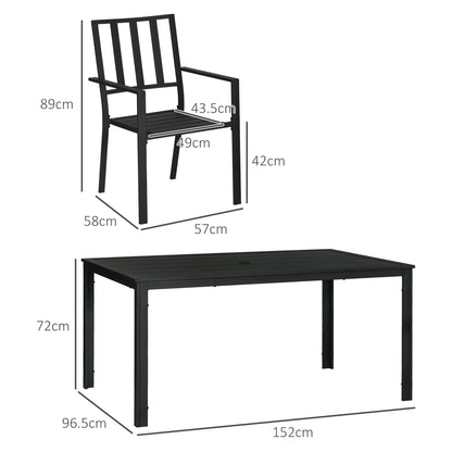 Outsunny Seven-Piece Minimal Metal Garden Dining Set, with Parasol Hole - Black