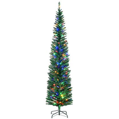HOMCOM 7.5' Artificial Prelit Christmas Trees Holiday D\'c3\'a9cor with Colourful LED Lights, Pencil Shape, Steel Base
