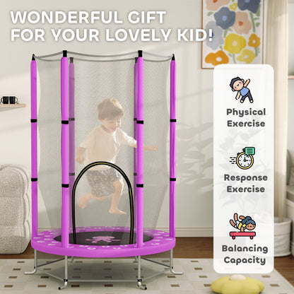 AIYAPLAY 4.6ft Toddler Trampoline w/ Safety Enclosure Net, for Indoor Outdoor Use, Ages 3-6 Years, Purple