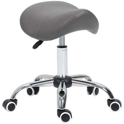 HOMCOM Cosmetic Stool 360\'c2\'b0 Rotate Height Adjustable Salon Massage Spa Chair Hydraulic Rolling Faux Leather Saddle Stool, Grey