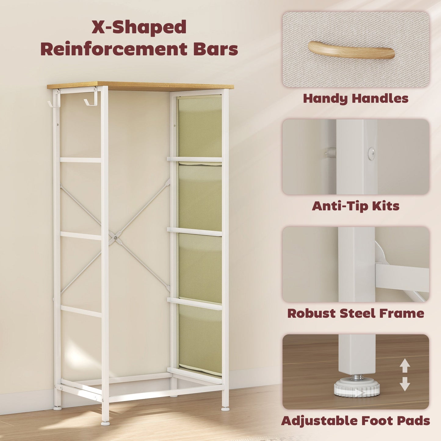 HOMCOM Chest of Four Fabric Drawers - Beige