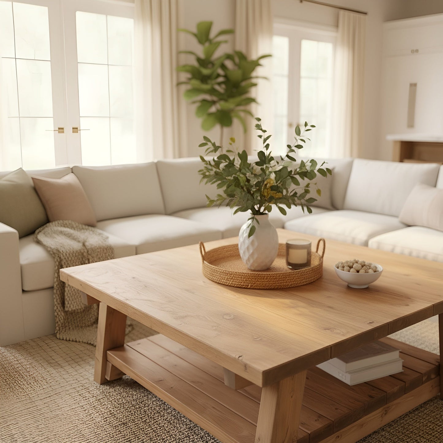 Large ARBA Rustic Wooden Coffee Table With Shelf