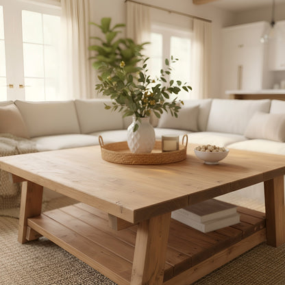 Large ARBA Rustic Wooden Coffee Table With Shelf