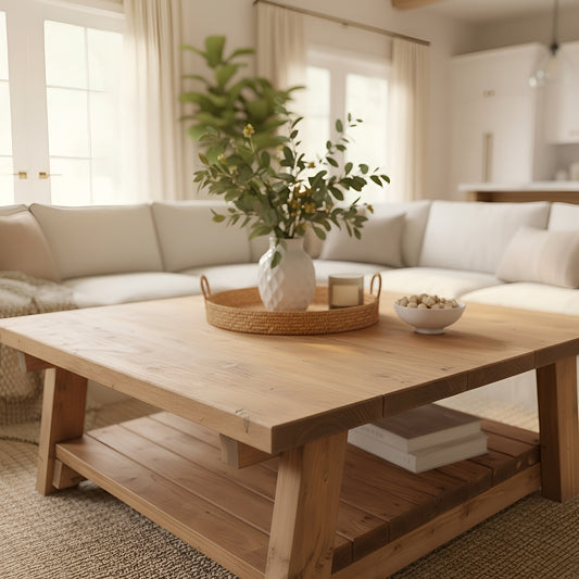 Large ARBA Rustic Wooden Coffee Table With Shelf